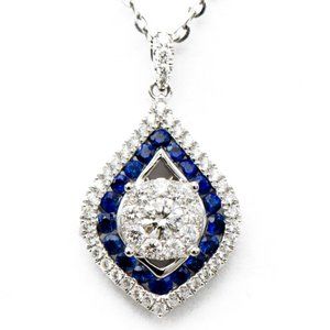 18k White Gold Sapphire Double Halo Drop Pendant
